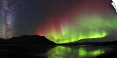 Aurora borealis Milky Way and Big Dipper above Kluane Lake, Yukon, Canada