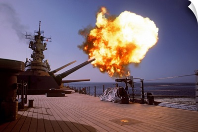 Battleship USS Wisconsin fires one of the Mark 7 16inch/50caliber guns