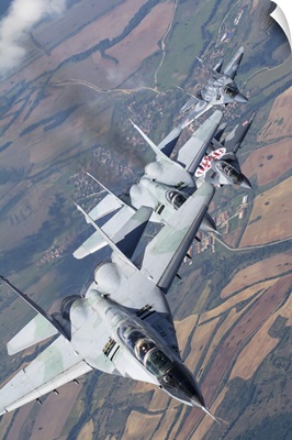 Bulgarian and Polish Air Force MiG-29s planes flying over Bulgaria
