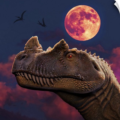 Ceratosaurus Dinosaur Portrait At Night