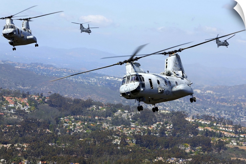 March 31, 2014 - U.S. Marines fly CH-46E Sea Knight helicopters over San Diego, California.