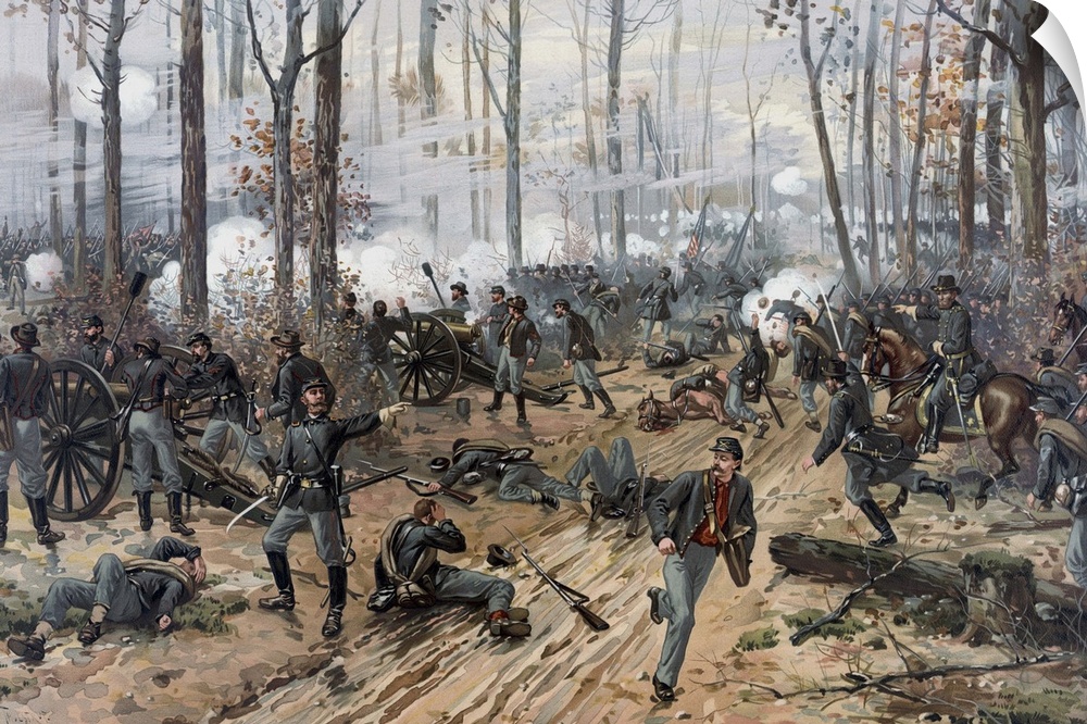 Civil War painting of Union and Confederate troops at The Battle of Shiloh.