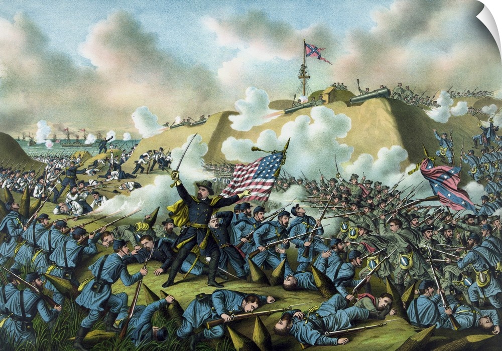 Civil War print depicting the Union Army's capture of Fort Fisher.