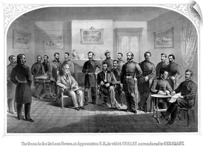 Civil War print of General Lee surrendering his Confederate forces to General Grant
