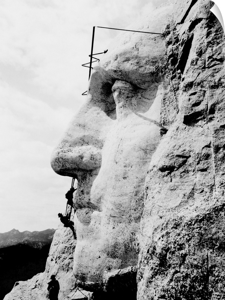 Construction of George Washington's face on Mount Rushmore, 1932.