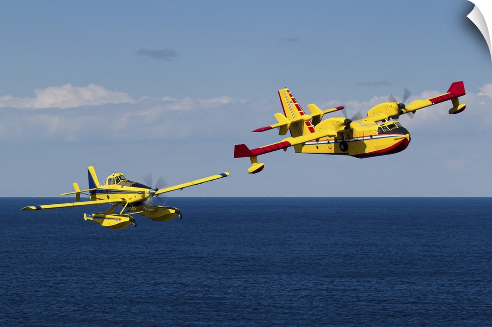 Croatian Air Force AT-802 and CL-415 firefighting aircraft flying in formation during a training flight near their homebas...