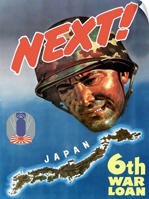 Digitally restored vector war propaganda poster. 6th War Loan