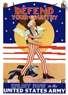 Digitally restored vector war propaganda poster. Defend Your Country