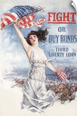 Digitally restored vector war propaganda poster. Fight or Buy Bonds, Third Liberty Loan