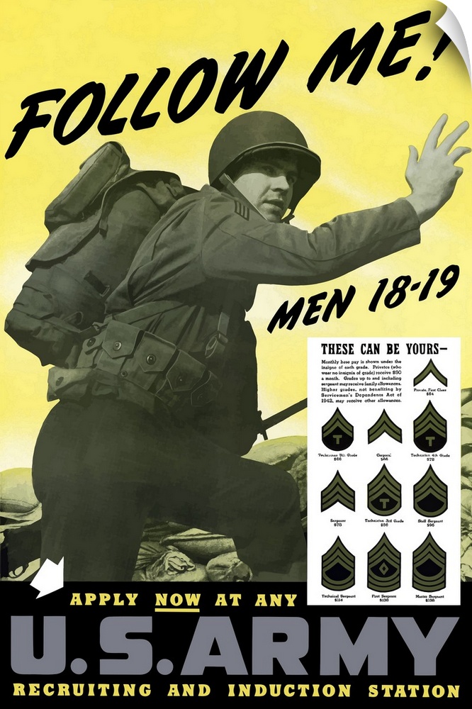 This vintage World War Two poster features an Army Infantryman urging you forward.