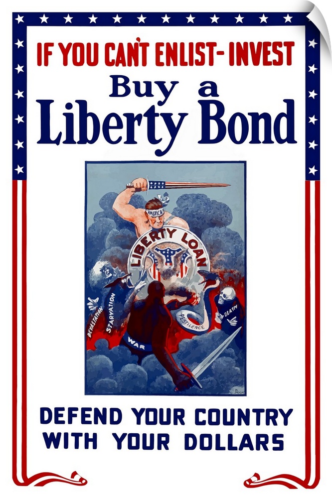 Digitally restored vector war propaganda poster. This vintage World War Two poster features a swordsman representing a lib...