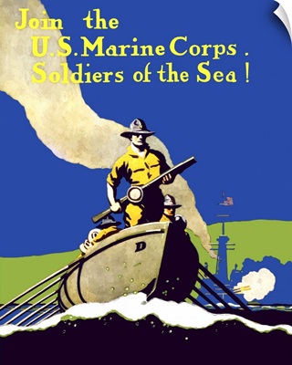 Digitally restored vector war propaganda poster.  Join The US Marines Corps.