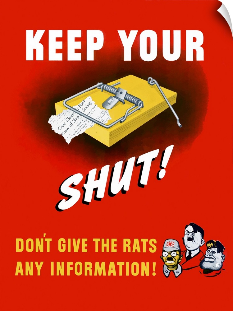 Digitally restored vector war propaganda poster. This vintage World War II poster features a giant mouse trap and the Axis...