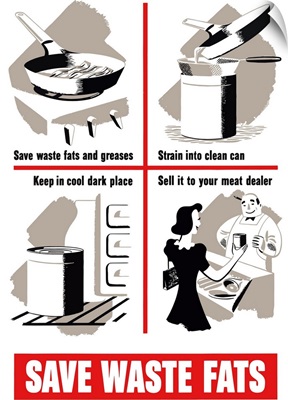 Digitally restored vector war propaganda poster. Save Waste Fats