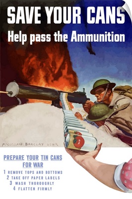 Digitally restored vector war propaganda poster.  Save Your Cans