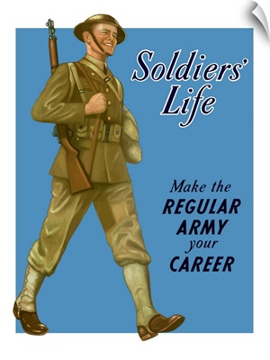 Digitally restored vector war propaganda poster. Soldier's Life