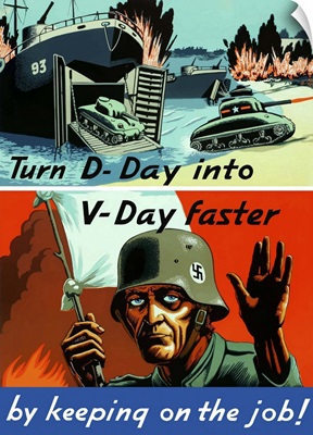 Digitally restored vector war propaganda poster. Turn D-Day into V-Day faster
