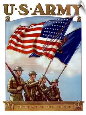 Digitally restored vector war propaganda poster. U.S. Army, Guardian Of The Colors