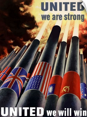 Digitally restored vector war propaganda poster - United we are strong