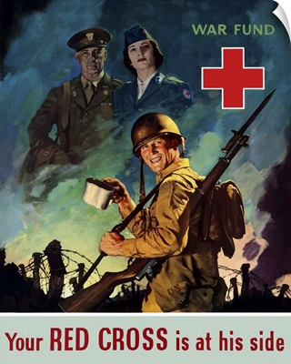 Digitally restored vector war propaganda poster. Your Red Cross Is At His Side