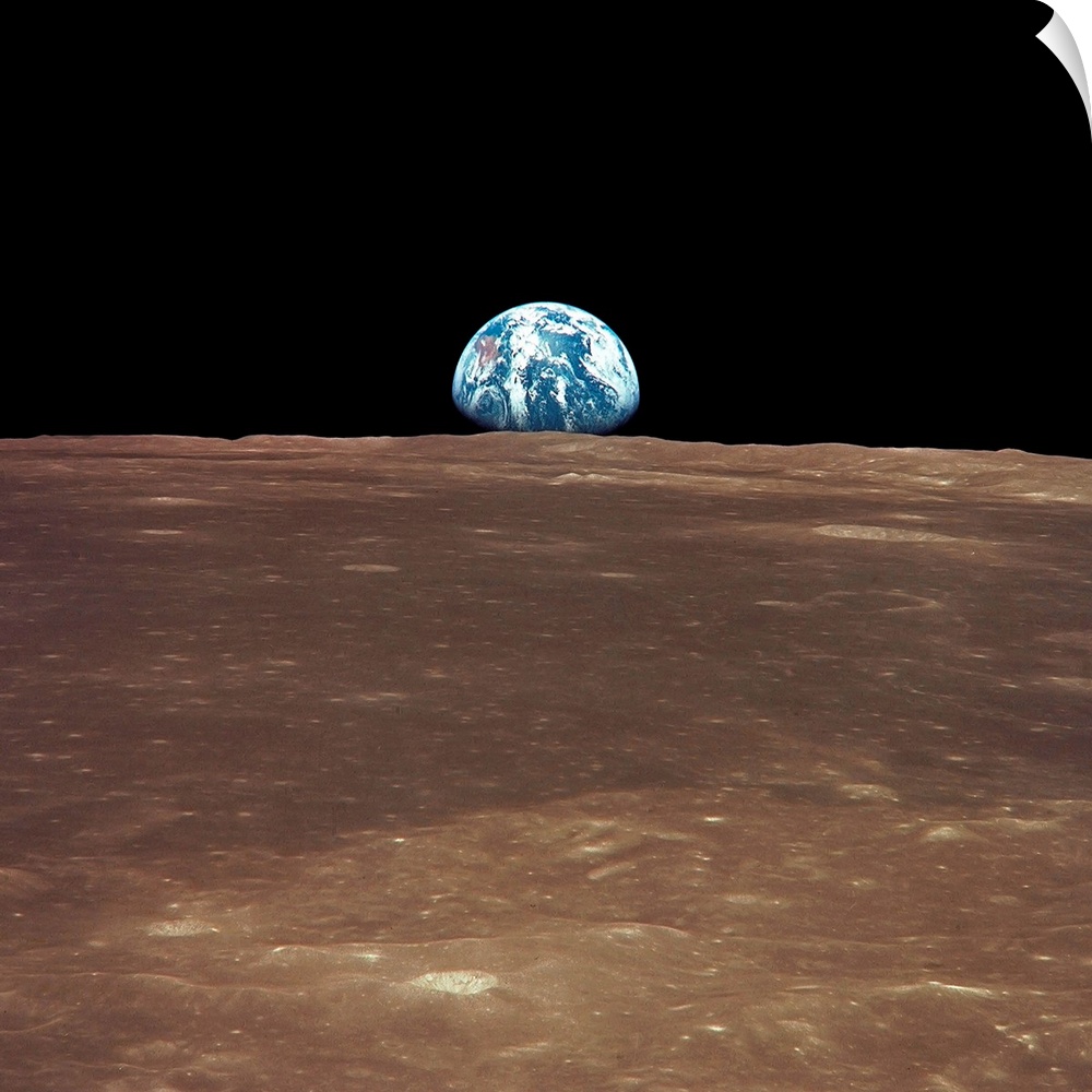 View from the moon's surface of the earth rising over the horizon. It is a sight only a few astronauts have ever seen in r...