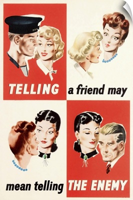 English WW2 Propaganda Poster Showing People Spreading Gossip