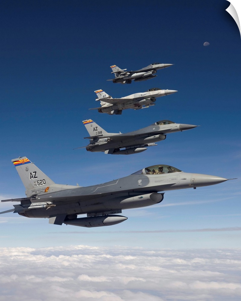 Four F-16's stationed at the 162nd Fighter Wing in Tucson, Arizona, fly in formation during a training mission.
