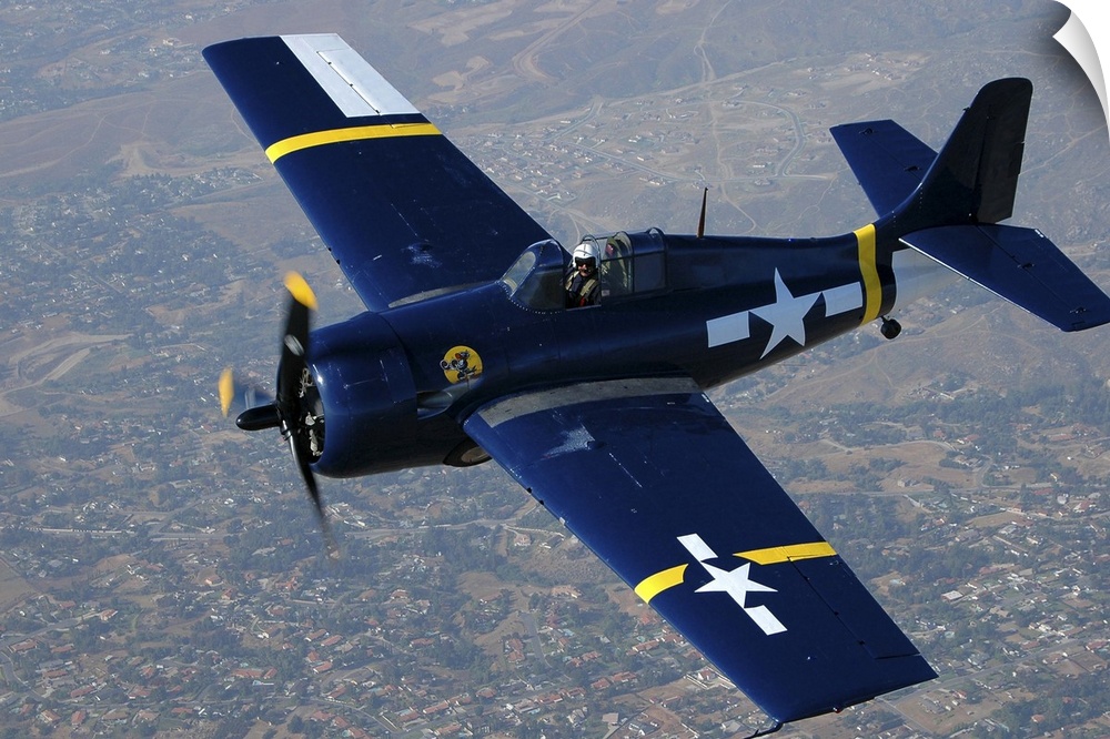 Grumman F4F Wildcat flying over Chino, California..