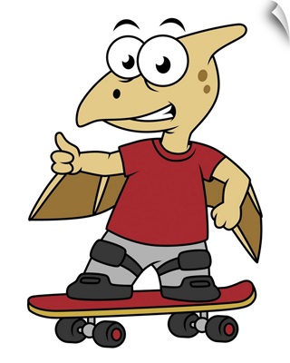 Illustration of a pterosaur skateboarding
