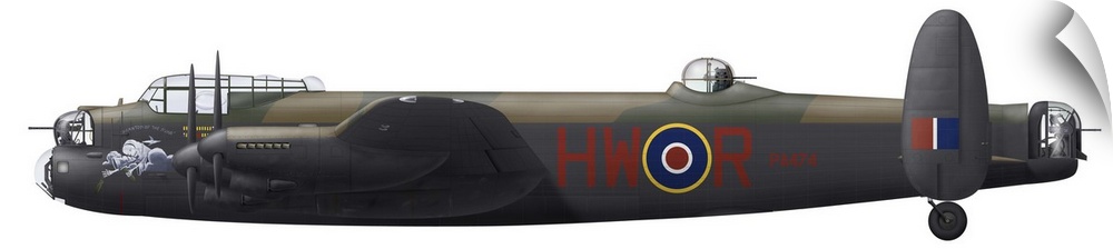Illustration of a World War II era Avro Lancaster bomber.