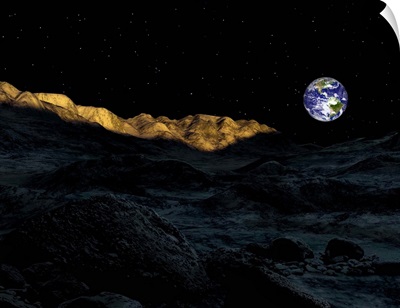 Illustration of the peaks surrounding the Peary crater on Earths moon
