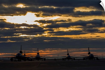 KC-10 Extenders of the U.S. Air Force sit on the ramp at Travis Air Force Base