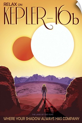 Kepler-16b orbits a pair of stars in this retro space poster