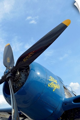 Low angle view of the propeller on a F8F Bearcat