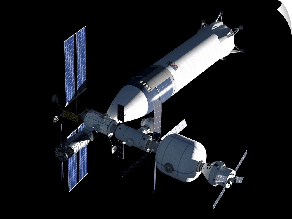 Lunar Gateway space station concept, with SpaceX Lunar Starship.