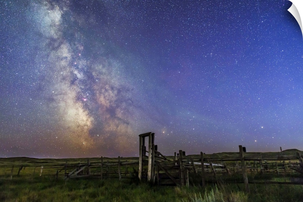 August 27-28, 2014 - Mars (bottom) and Saturn in conjunction at right, and the Milky Way at left, in deep blue twilight ov...