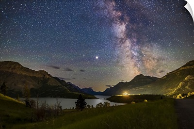 Milky Way And Planets Jupiter And Saturn Over Waterton Lakes National Park, Canada
