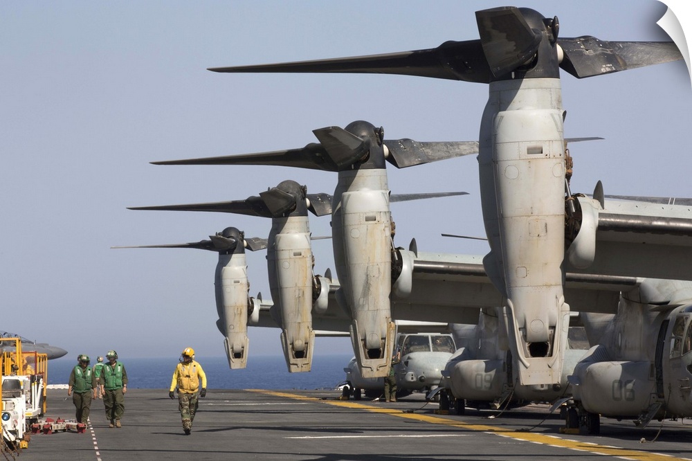 Red Sea, June 30, 2013 - Sailors and Marines prepare to launch MV-22 Ospreys from the amphibious assault ship USS Kearsarge.