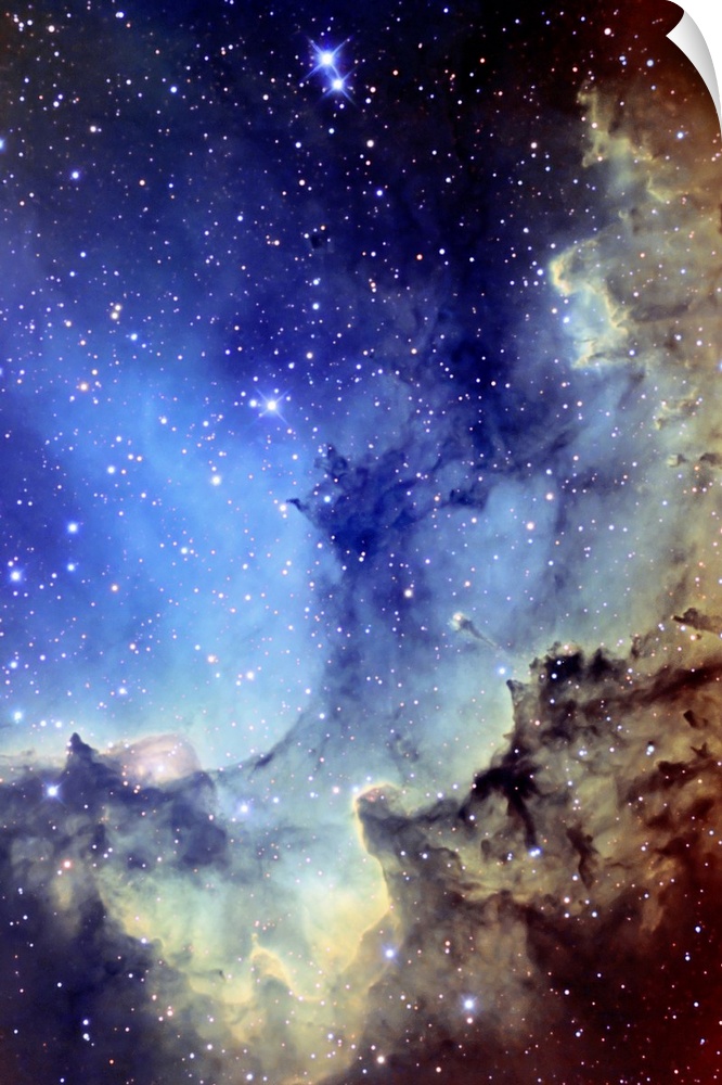 Giant vertical wall hanging of an NGC 7380 Emission Nebula inside the constellation, Cepheus.  Colorful clouds of gases su...