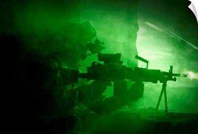 Night vision view of a U.S. Army Ranger in Afghanistan combat scene