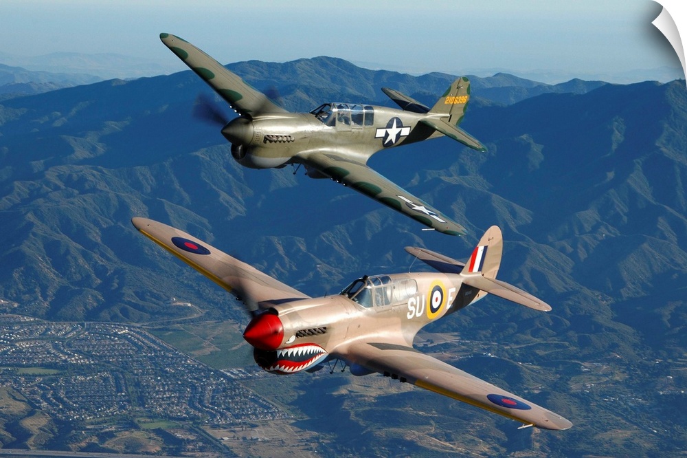 P-40 Warhawks flying over Chino, California.