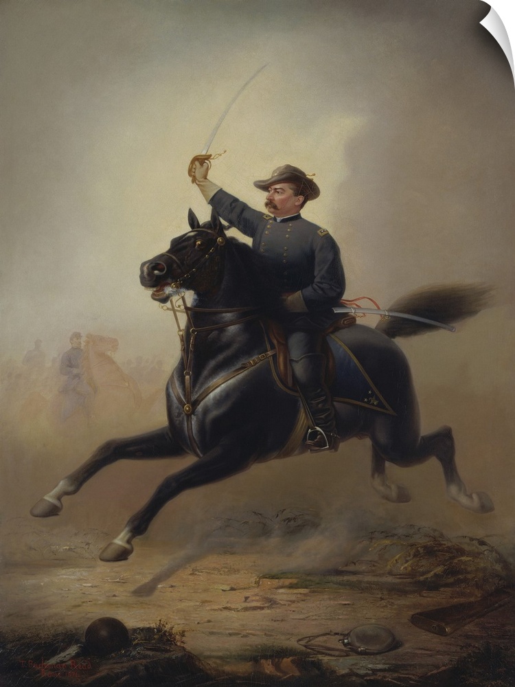 Vintage American Civil War painting of General Philip Sheridan making his famous ride from Winchester. Original was painte...