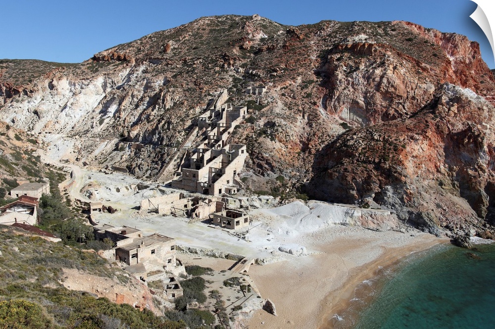Paliorema (alt. Paleorema) historic Sulfur Mine and processing facility, Milos Island, Greece. Sulfur processing facility ...