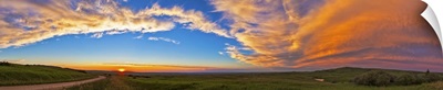 Panoramic view of sunset at Reesor Ranch, near Cypress Hills, Alberta, Canda
