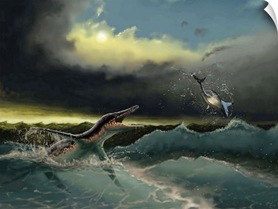 Pliosaurus irgisensis attacking a shark
