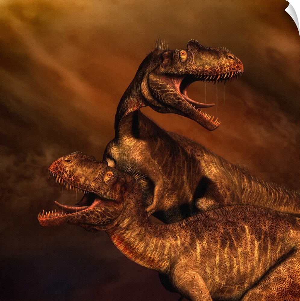 Portrait of a pair of Megalosaurus dinosaurs.