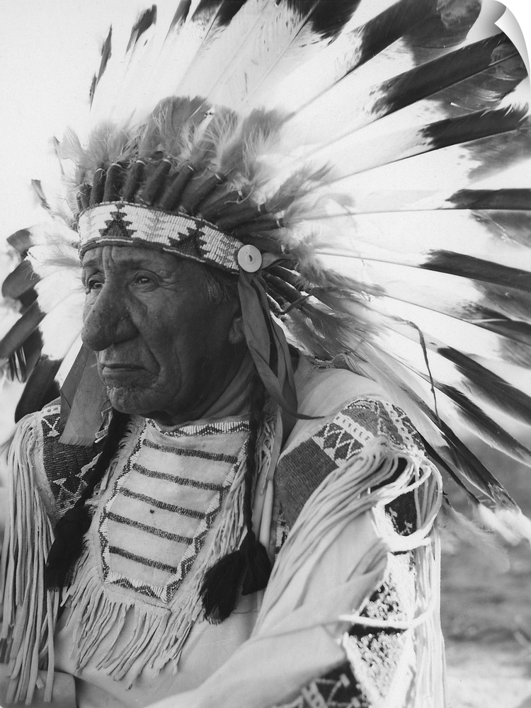 Portrait of Chief Red Cloud in headdress.