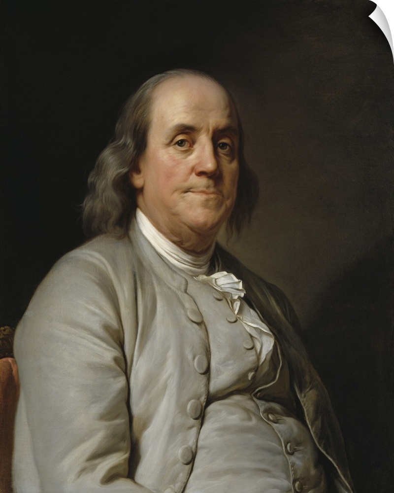 Portrait painting of Founding Father Benjamin Franklin. Original by Joseph Duplessis, 1778.