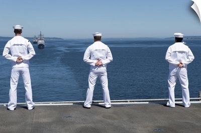 Sailors Man The Rails Aboard USS Essex