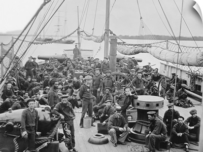 Sailors on deck of USS Mendota gun boat during American Civil War
